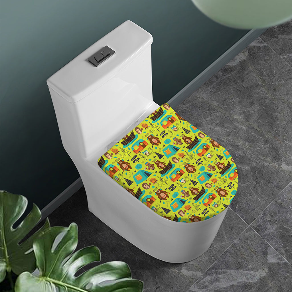 Animal Camping Pattern Print Toilet Lid Cover