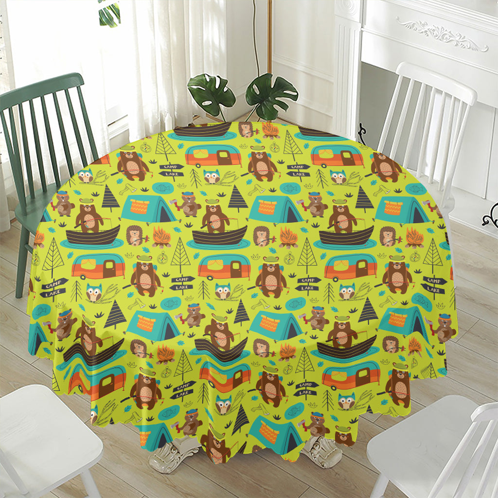 Animal Camping Pattern Print Waterproof Round Tablecloth