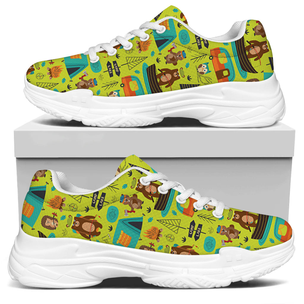 Animal Camping Pattern Print White Chunky Shoes