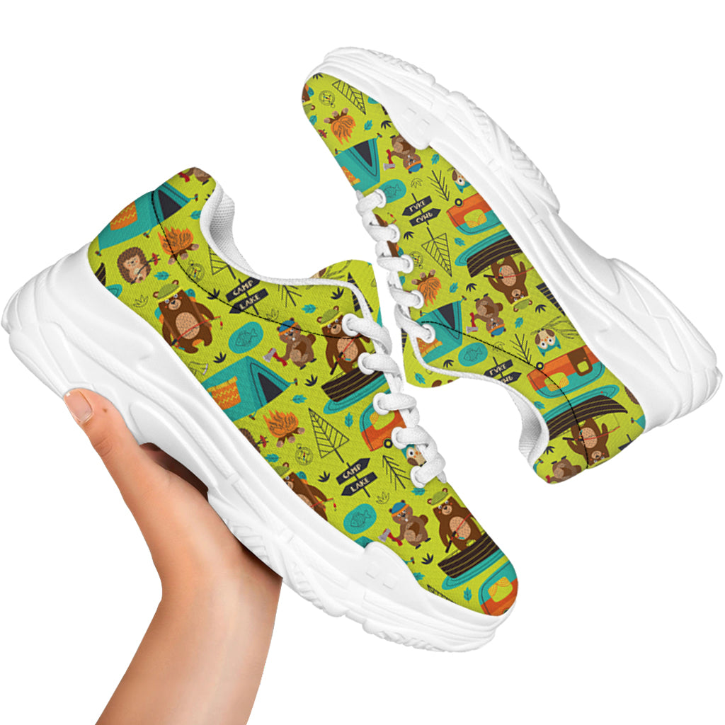 Animal Camping Pattern Print White Chunky Shoes