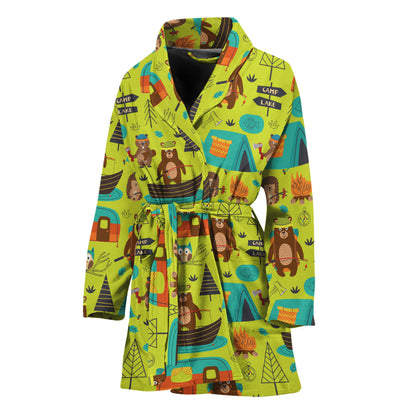 Animal Camping Pattern Print Women's Bathrobe