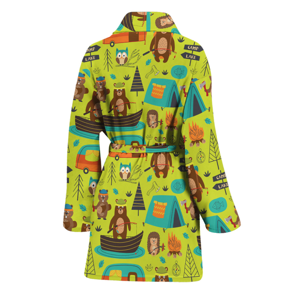 Animal Camping Pattern Print Women's Bathrobe