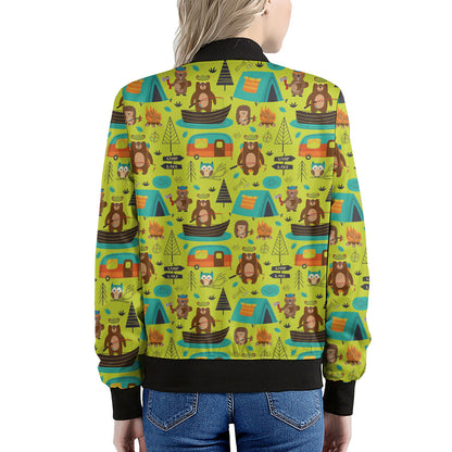 Animal Camping Pattern Print Women's Bomber Jacket