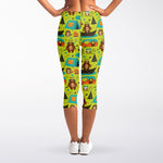 Animal Camping Pattern Print Women's Capri Leggings