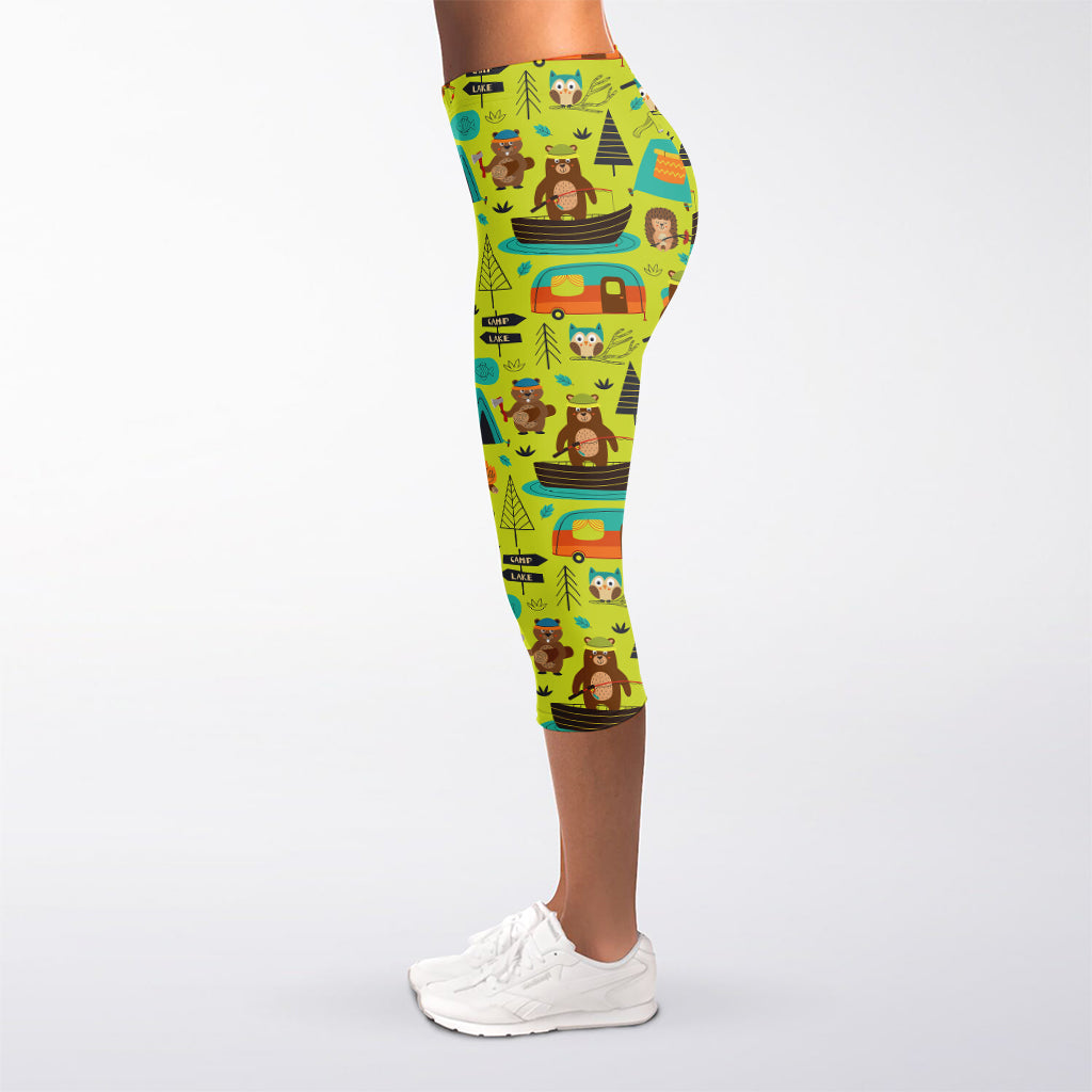 Animal Camping Pattern Print Women's Capri Leggings