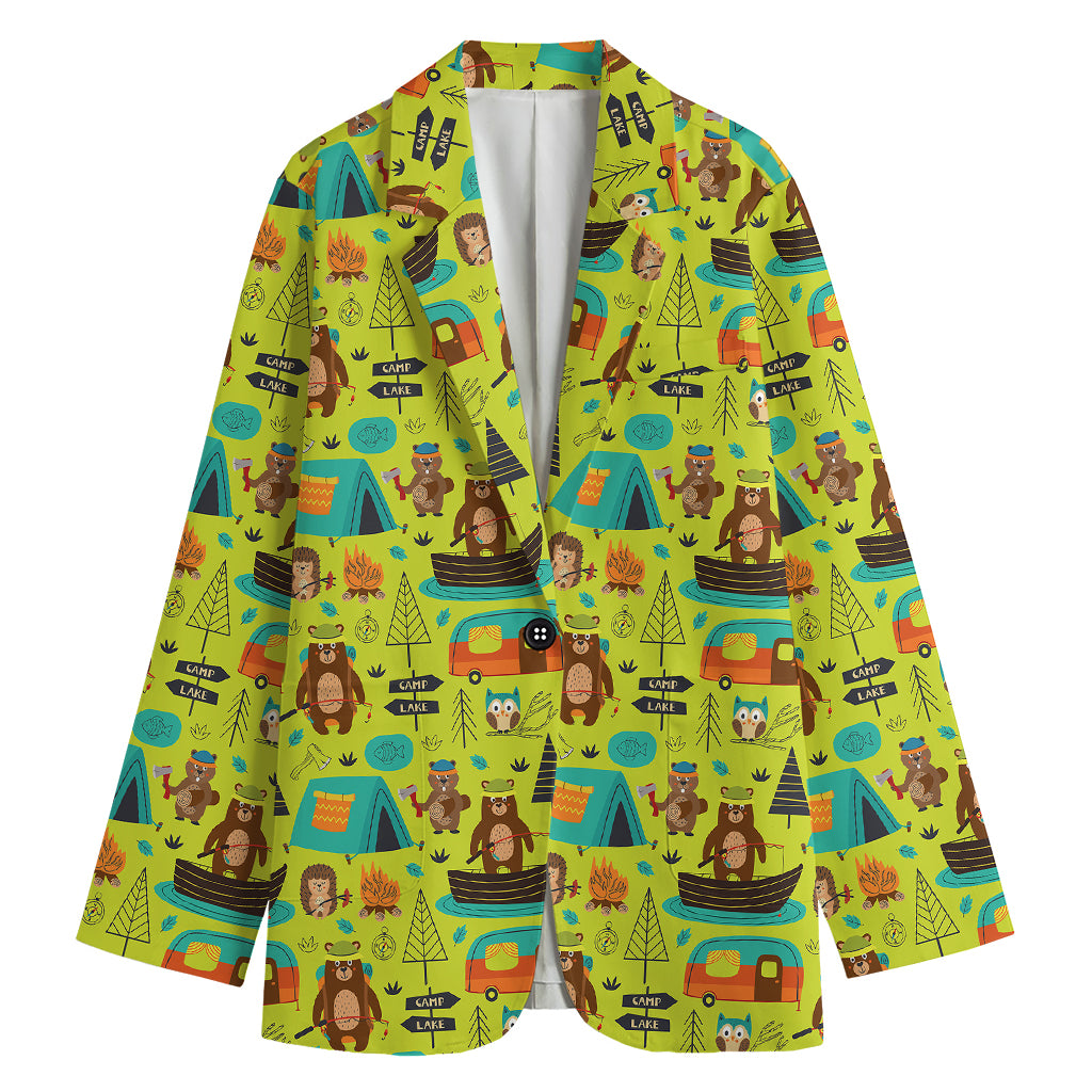 Animal Camping Pattern Print Women's Cotton Blazer