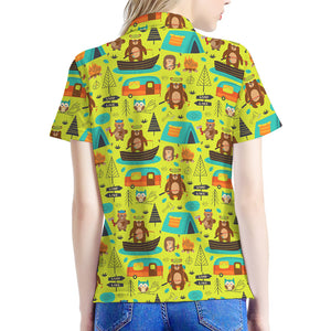 Animal Camping Pattern Print Women's Polo Shirt