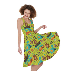 Animal Camping Pattern Print Women's Sleeveless Dress