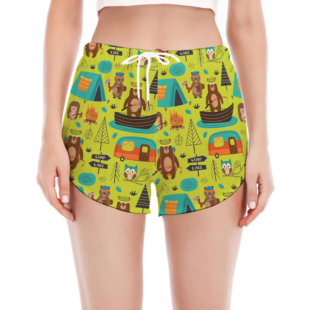 Animal Camping Pattern Print Women's Split Running Shorts