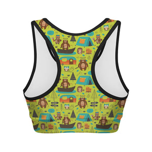 Animal Camping Pattern Print Women's Sports Bra