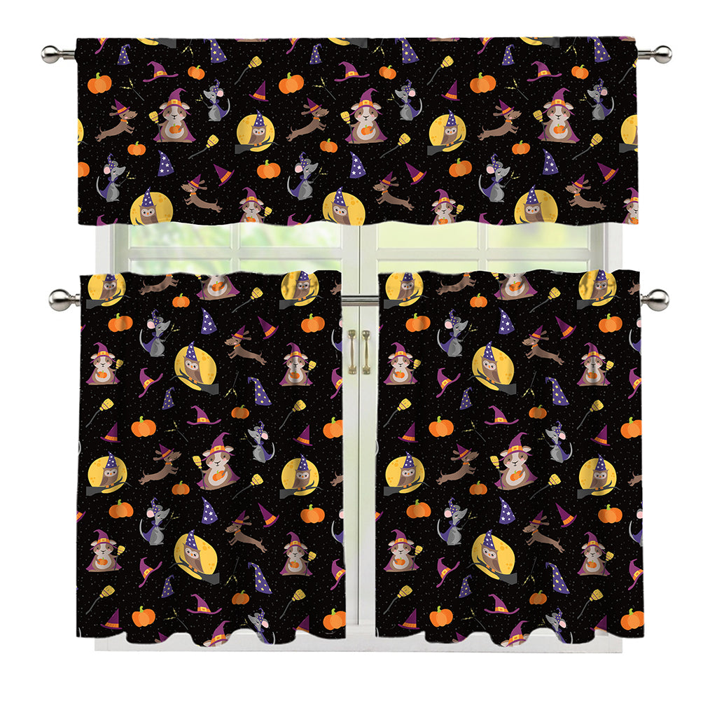 Animal Wizard Pattern Print 3 Piece Kitchen Curtains