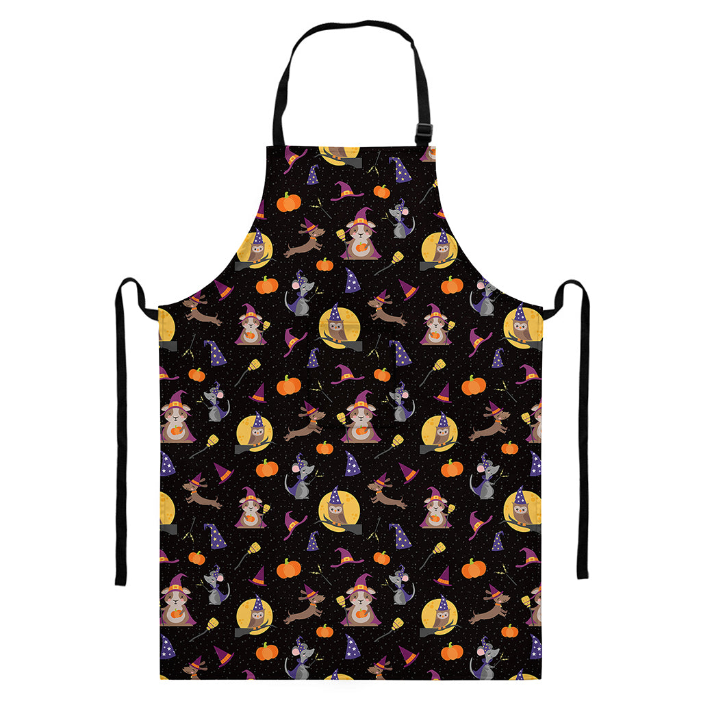 Animal Wizard Pattern Print Bib Apron With Pocket