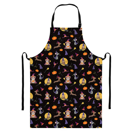 Animal Wizard Pattern Print Bib Apron With Pocket