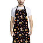 Animal Wizard Pattern Print Bib Apron With Pocket