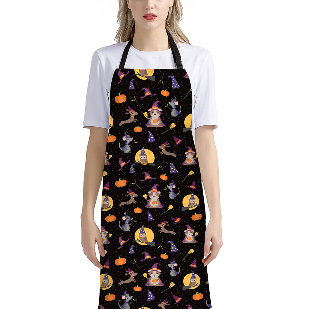 Animal Wizard Pattern Print Bib Apron With Pocket