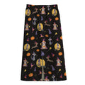 Animal Wizard Pattern Print Cotton Front Slit Maxi Skirt
