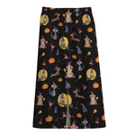 Animal Wizard Pattern Print Cotton Front Slit Maxi Skirt