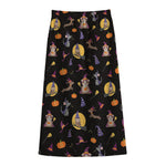 Animal Wizard Pattern Print Cotton Front Slit Maxi Skirt