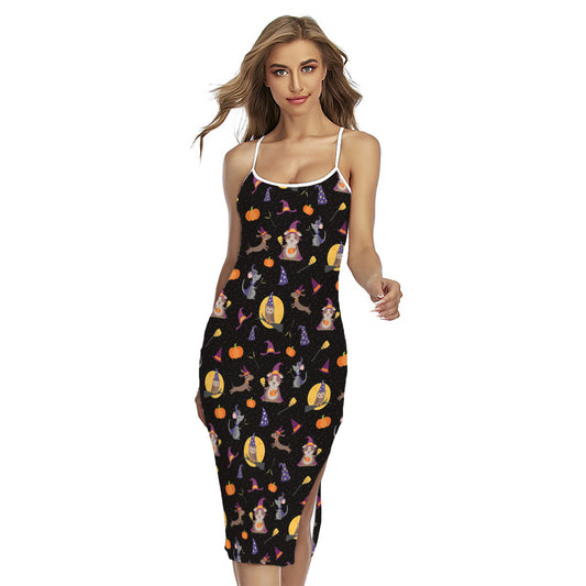 Animal Wizard Pattern Print Cross Back Cami Dress