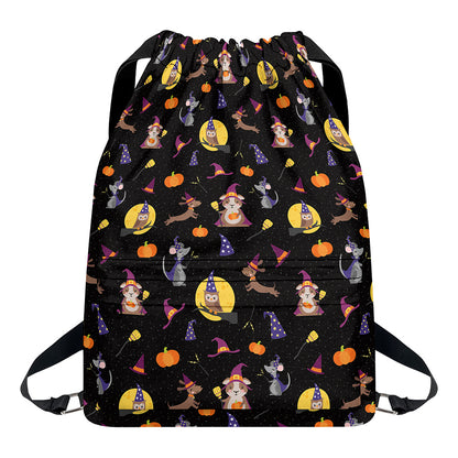 Animal Wizard Pattern Print Drawstring Backpack
