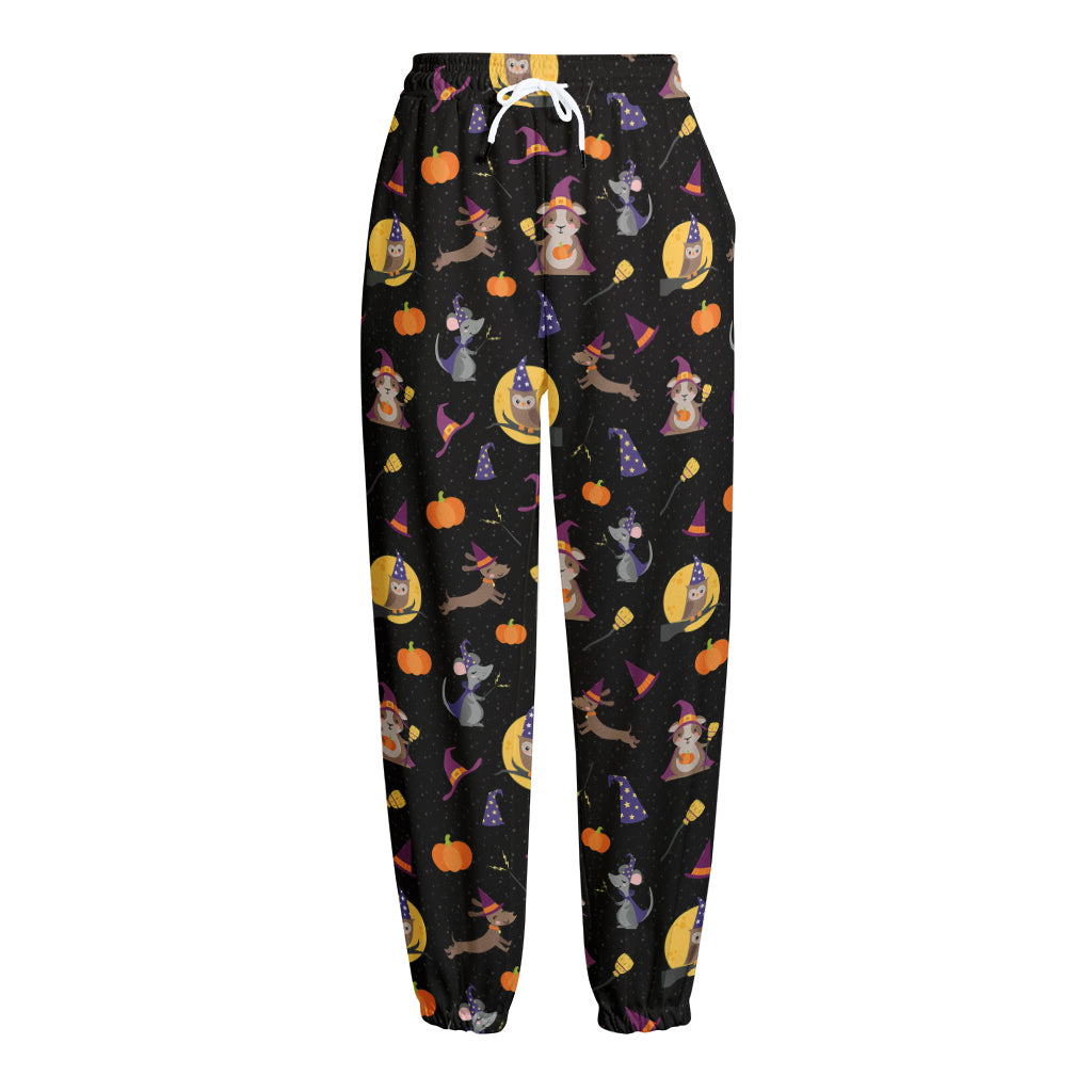 Animal Wizard Pattern Print Fleece Lined Knit Pants
