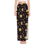Animal Wizard Pattern Print High Slit Maxi Skirt