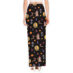 Animal Wizard Pattern Print High Slit Maxi Skirt