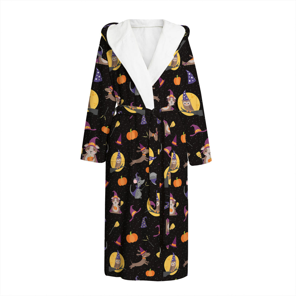 Animal Wizard Pattern Print Hooded Bathrobe