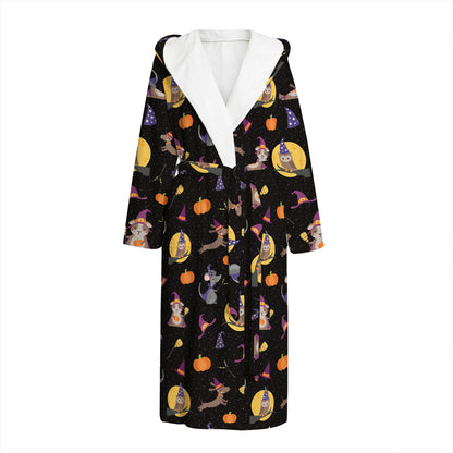 Animal Wizard Pattern Print Hooded Bathrobe