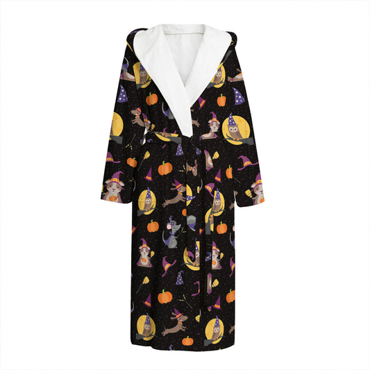 Animal Wizard Pattern Print Hooded Bathrobe