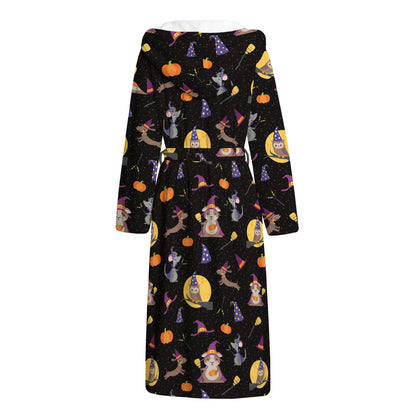 Animal Wizard Pattern Print Hooded Bathrobe