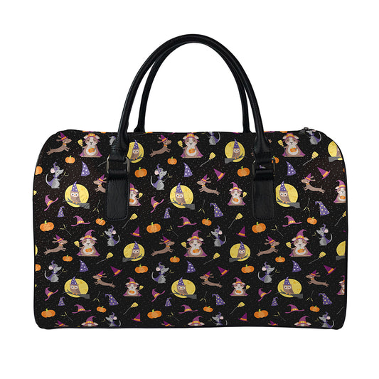 Animal Wizard Pattern Print Leather Duffle Bag