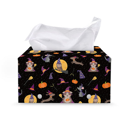 Animal Wizard Pattern Print Leather Tissue Box Cover