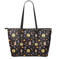 Animal Wizard Pattern Print Leather Tote Bag With Zipper
