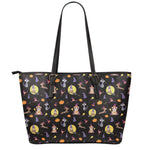 Animal Wizard Pattern Print Leather Tote Bag