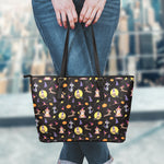 Animal Wizard Pattern Print Leather Tote Bag