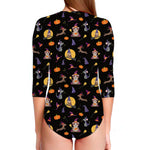Animal Wizard Pattern Print Long Sleeve Swimsuit
