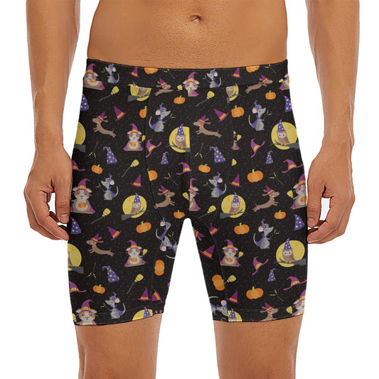 Animal Wizard Pattern Print Men's Long Boxer Briefs