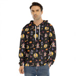 Animal Wizard Pattern Print Men's Velvet Pullover Hoodie
