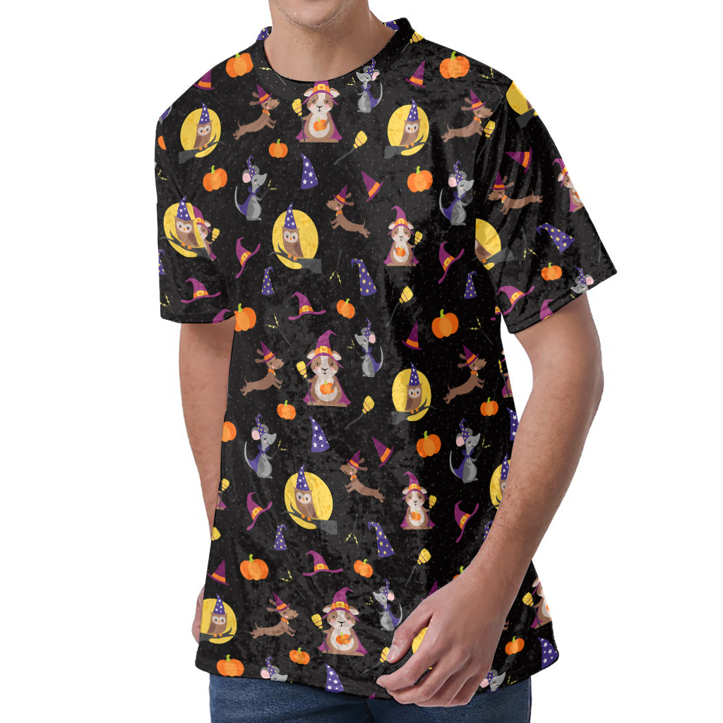 Animal Wizard Pattern Print Men's Velvet T-Shirt