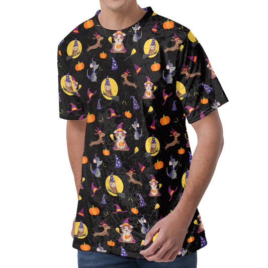 Animal Wizard Pattern Print Men's Velvet T-Shirt