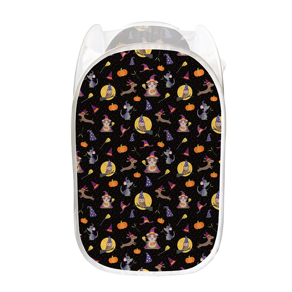 Animal Wizard Pattern Print Mesh Laundry Hamper