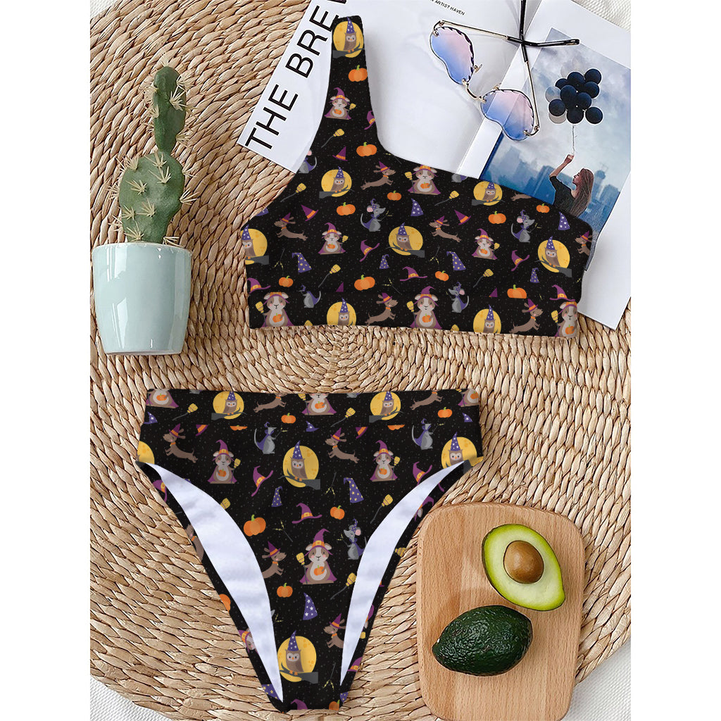 Animal Wizard Pattern Print One Shoulder Bikini Top