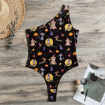 Animal Wizard Pattern Print One Shoulder Bodysuit