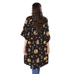 Animal Wizard Pattern Print Open Front Beach Cover Up