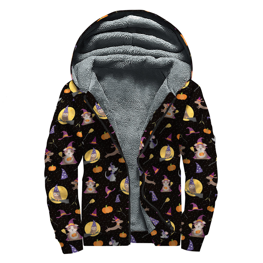 Animal Wizard Pattern Print Sherpa Lined Zip Up Hoodie