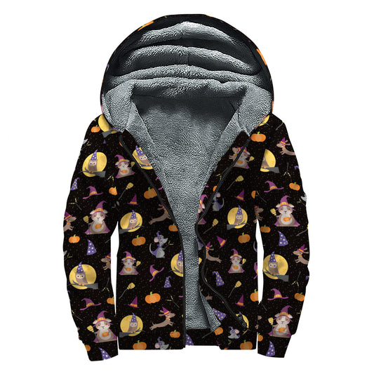 Animal Wizard Pattern Print Sherpa Lined Zip Up Hoodie