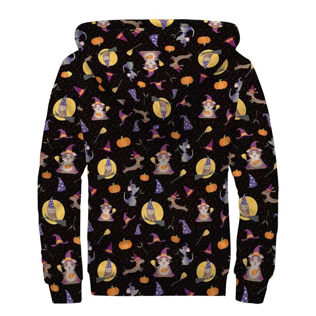 Animal Wizard Pattern Print Sherpa Lined Zip Up Hoodie