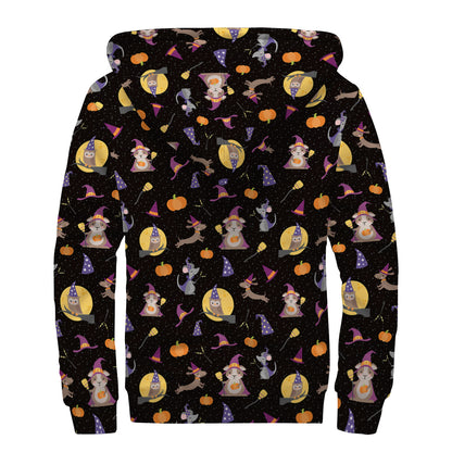 Animal Wizard Pattern Print Sherpa Lined Zip Up Hoodie