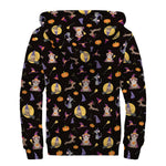 Animal Wizard Pattern Print Sherpa Lined Zip Up Hoodie